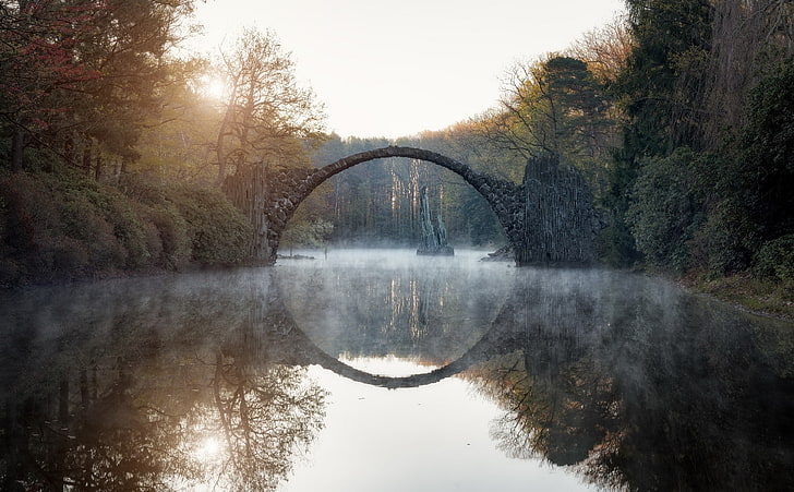 germany, devil's bridge, river, trees, reflection, Nature, water, HD wallpaper