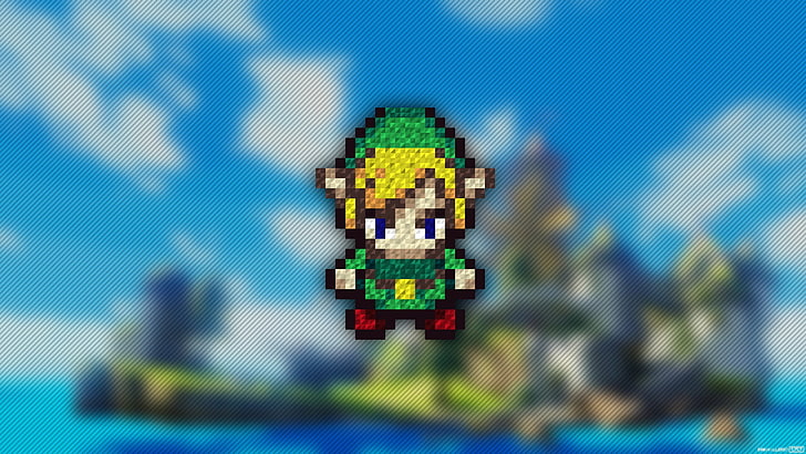 Link illustration, The Legend of Zelda, Trixel, pixel art, video games