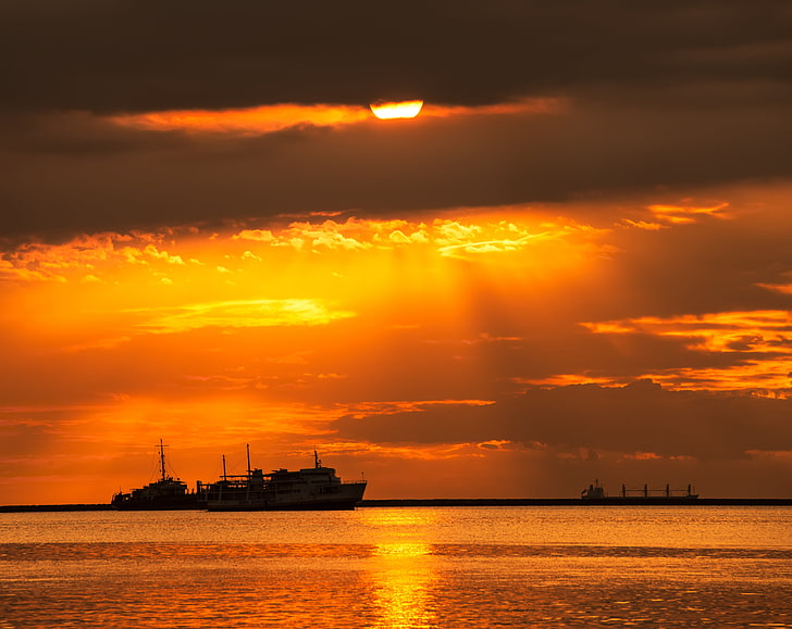 The Watcher, gray cruise ship, Nature, Sun and Sky, Sunset, Metro, HD wallpaper