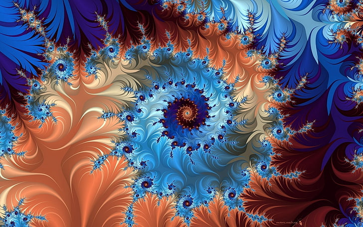 blue and orange textile, spiral, rotation, multicolored, circle, HD wallpaper