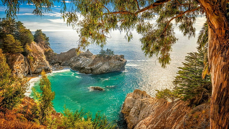 united states, big sur state park, mcway beach, mcway falls, HD wallpaper