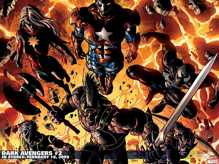 Comics, Dark Avengers, Captain Marvel, Hawkeye, Iron Man, Venom
