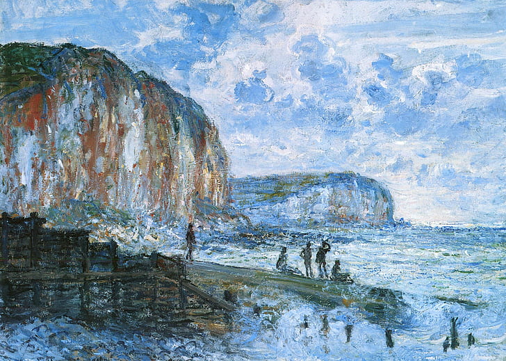 people, picture, pierce, seascape, Claude Monet, The Cliff Le Petit Dahl, HD wallpaper