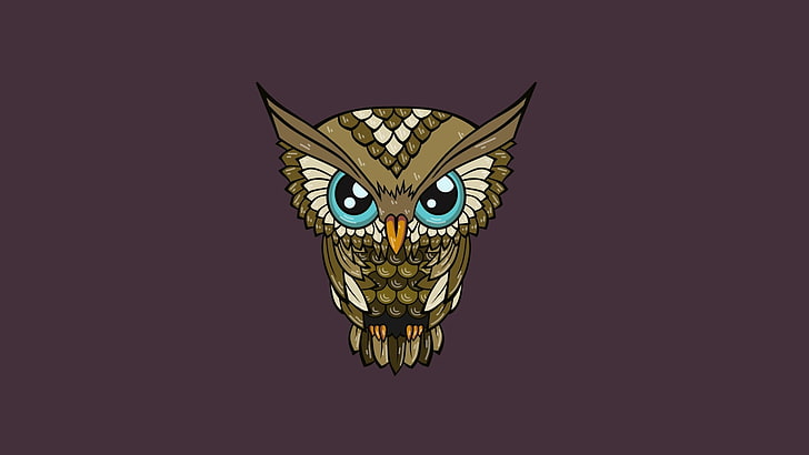brown owl cartoon illustration, minimalism, animal themes, one animal