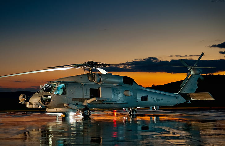 multimission maritime helicopter, sunset, MH-60, Sikorsky, SH-60