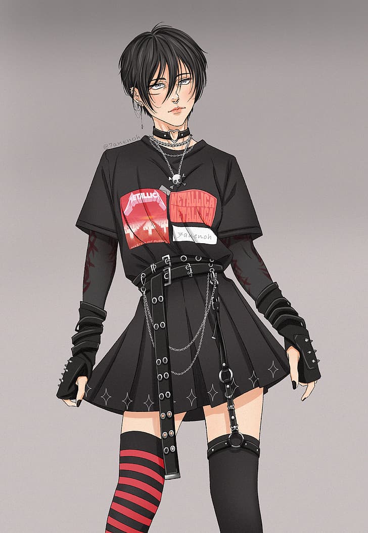 Shingeki no Kyojin, goths, black clothing, black nails, thighs