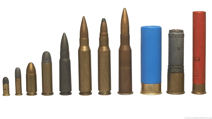 ammunition, scale, 7.62, 9 mm, .30 Carbine, 12 gauge, kalashnikov