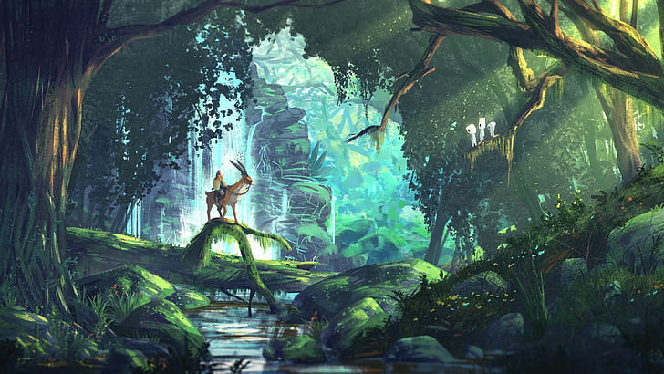 Kodama, Hayao Miyazaki, Ashitaka, Princess Mononoke, forest, HD wallpaper