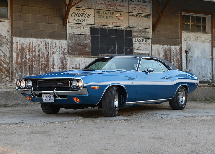 blue Dodge Challenger coupe, 1970, Hemi, JS29, R/T SE 426, mode of transportation