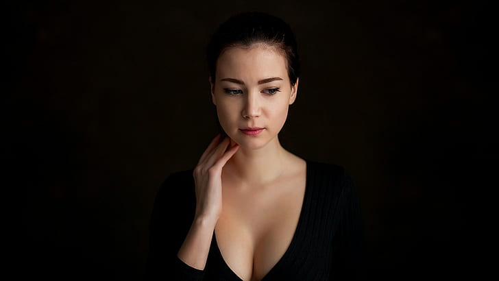 Dmitry Korneev, women, cleavage, face, portrait