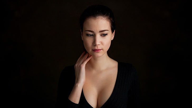 face, portrait, Dmitry Korneev, cleavage, women