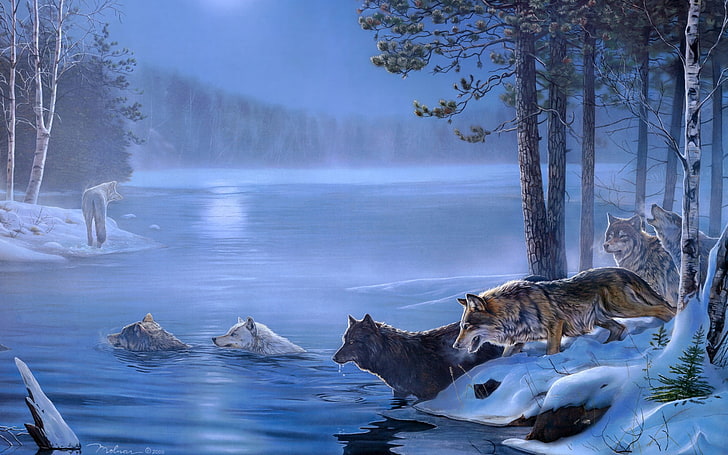 HD wallpaper: art, forest, lakes, landscapes, light, moon, night ...