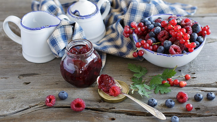 blueberry fruit, food, blueberries, raspberries, cherries (food), HD wallpaper