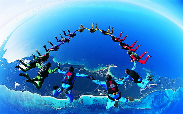 Skydiving, earth, jump, parachute, HD wallpaper