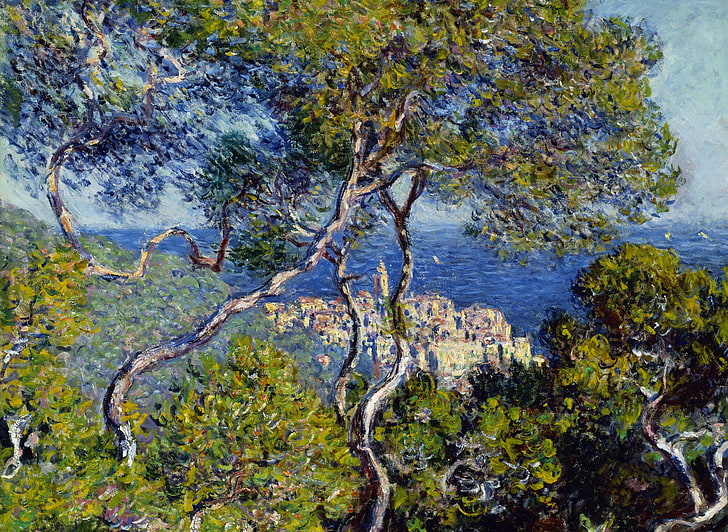 trees, landscape, the city, picture, Claude Monet, Bordighera