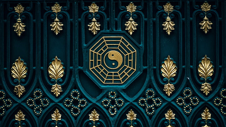 gate, decoration, pattern, symmetry, design, religion, buddhism, HD wallpaper