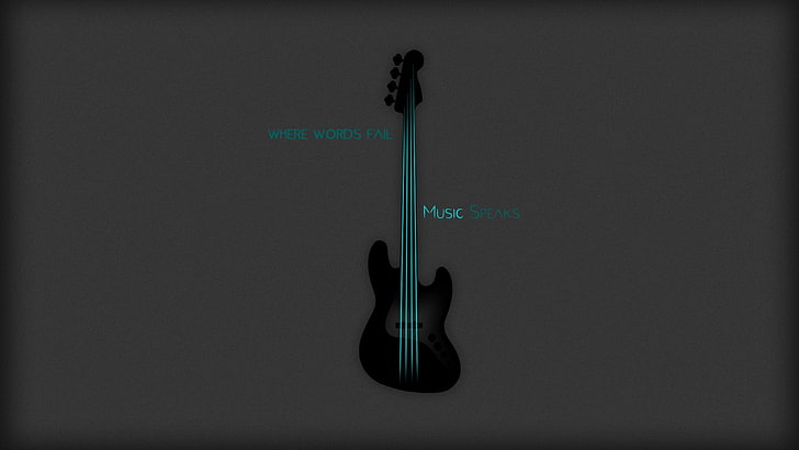 black guitar with where words music speakers text overlay, Hans Christian Anderson