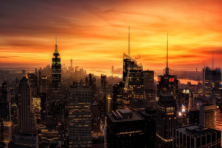 New York City morning, USA, evening, HD wallpaper