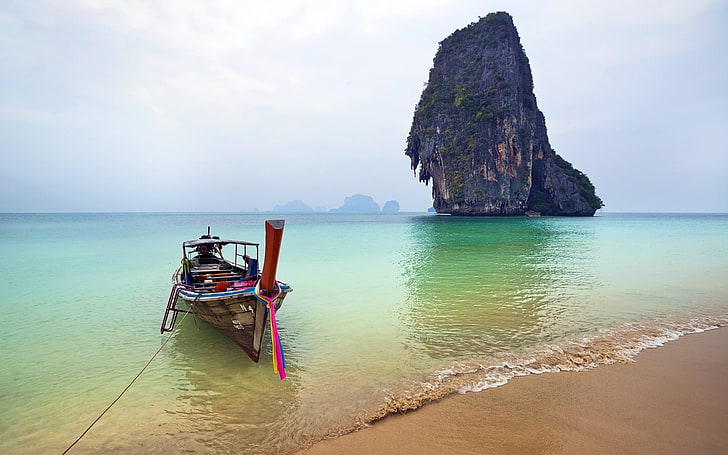 boat, Thailand, beach, water, sea, sky, beauty in nature, scenics - nature, HD wallpaper