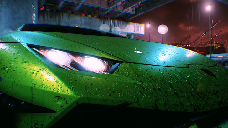 need for speed 2016, Huracan, car, green color, night, close-up, HD wallpaper
