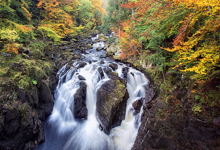 water stream, Scotland, Hermitage, Perthshire, Ossian's Hall
