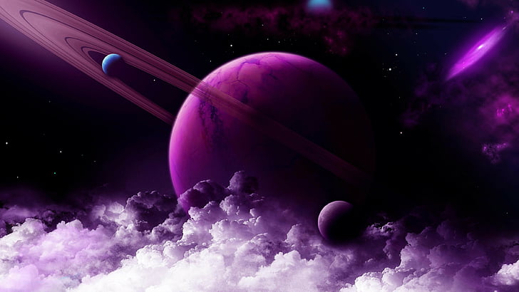purple Saturn, planet, 4k