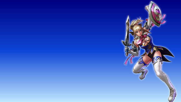 woman holding shield and sword illustration, video games, soul calibur