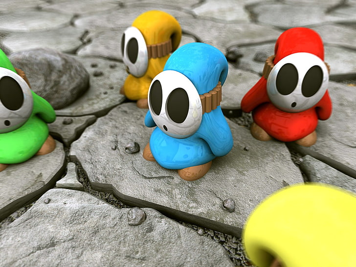 assorted ghost mini figures, Super Mario, render, video games