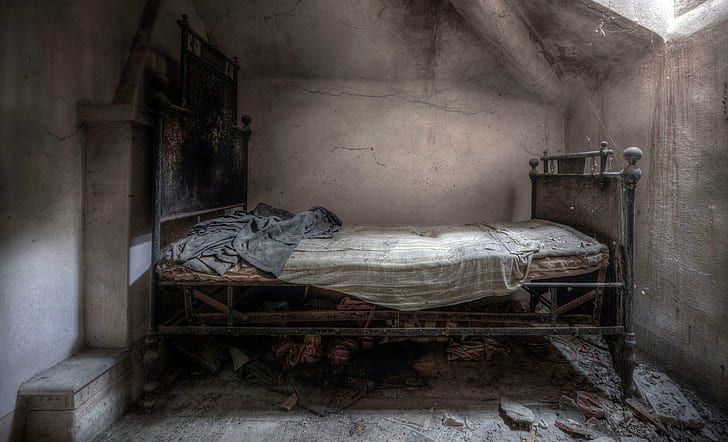 bed room, abandoned, architecture, old, indoors, obsolete, run-down, HD wallpaper