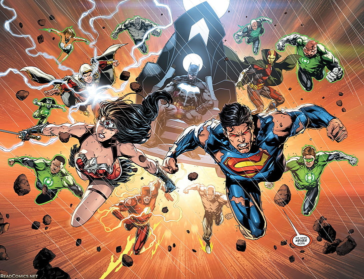 Justice League, Superman, Batman, Wonder Woman, high angle view