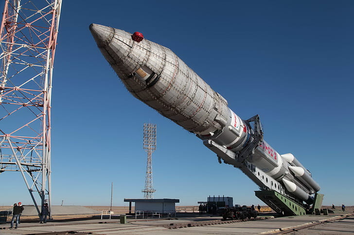 spaceport, Kazakhstan, clear skies, the carrier rocket proton-m, HD wallpaper