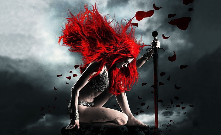 HD wallpaper: Sexy Warrior, red woman holding sword wallpaper, Aero | Wallpaper Flare
