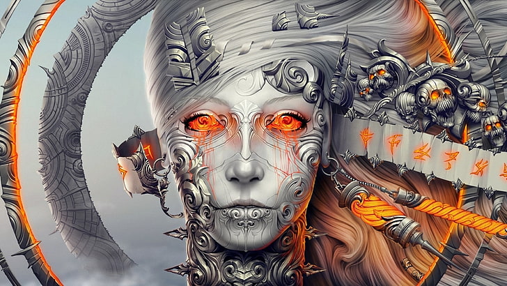 fantasy art, digital art, face, androids, Planescape: Torment