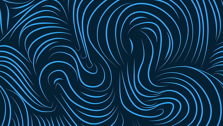blue and black abstract painting, lines, wavy lines, cyan, pattern
