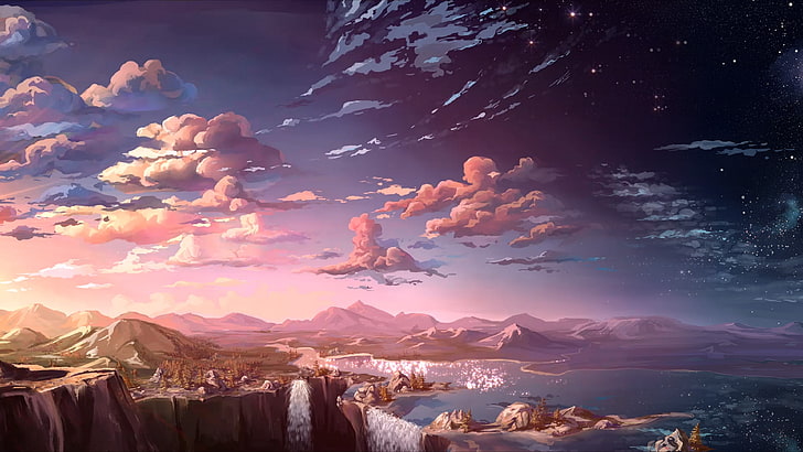 Summer seasonal anime style background, landscape, mountain, lake, and  relax vibes anime background or wallpaper. Generative Ai. 23856992 Stock  Photo at Vecteezy