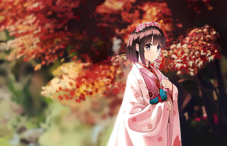 katou megumi, saenai heroine no sodatekata, kimono, flowers, HD wallpaper
