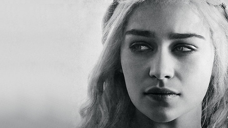 Emilia Clarke, Game of Thrones, Daenerys Targaryen, monochrome