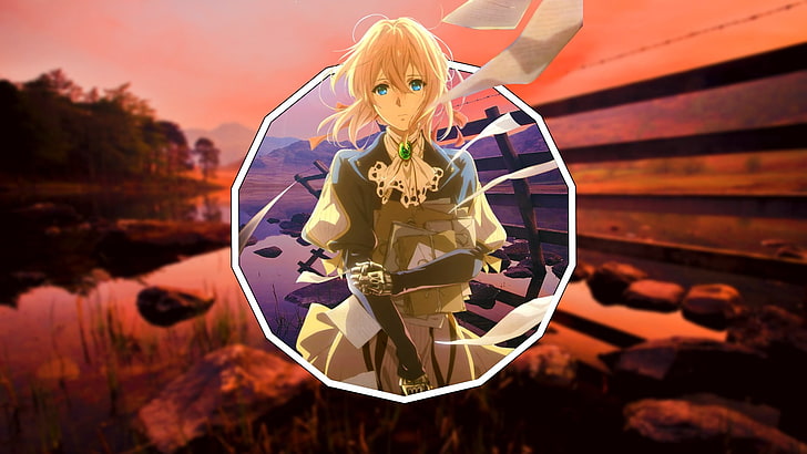 Violet Evergarden, picture-in-picture, anime girls, nature