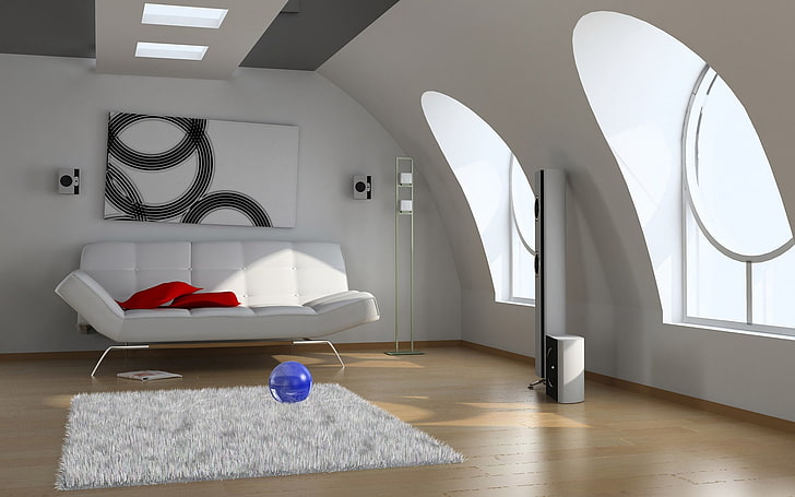 white leather couch, room, sofa, penthouse, window, domestic Room