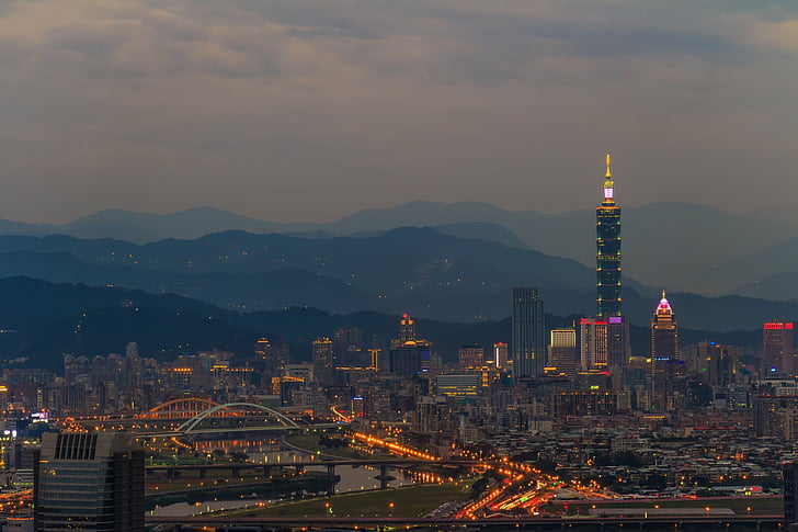 Cities, Taipei, Mountain, Night, Taipei 101, Taiwan