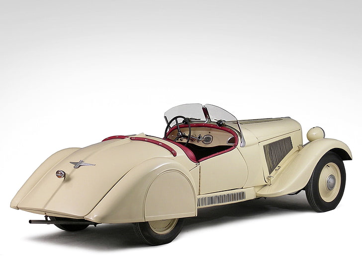classic white convertible, adler, 1935, beige, side view, style