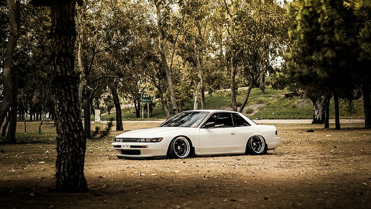 cars, forest, jdm, nissan, s13, silvia, stance, tuned, tuning, HD wallpaper