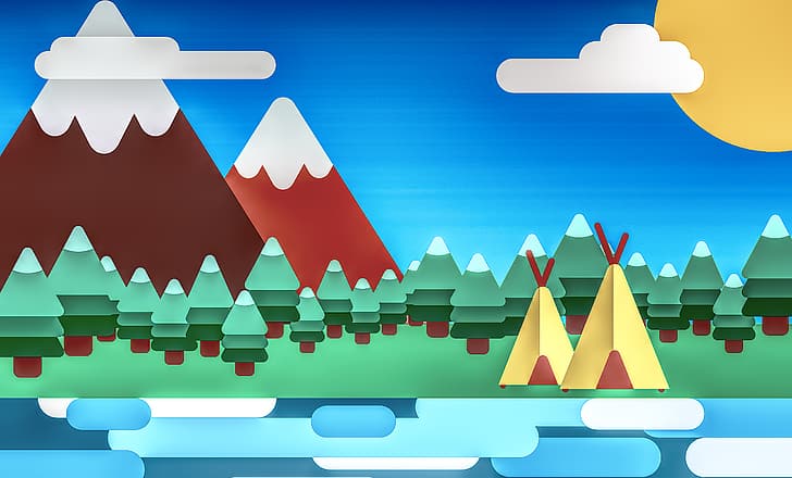 camp, Kurzgesagt – In a Nutshell, mountains, vector, digital, HD wallpaper