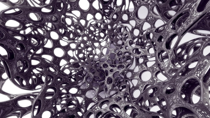 black and white floral textile, abstract, 3D, Photoshop, render