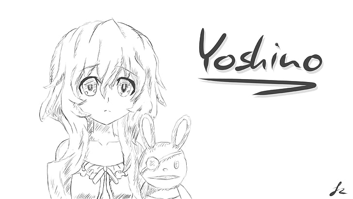 Yoshino, Date A Live, Yoshinon, manga sketch, monochrome, white background, HD wallpaper