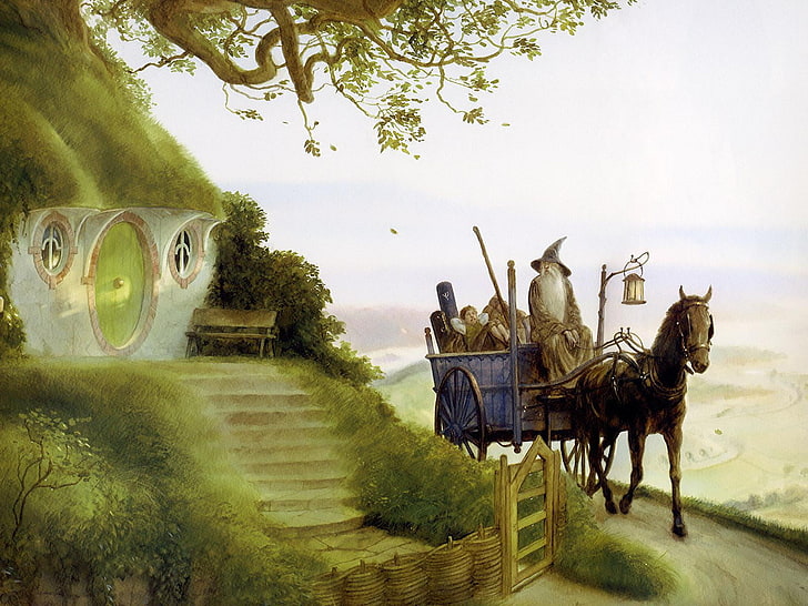 wizard and carriage painting, vlastilina rings, Gandalf, Gandalfs Return, HD wallpaper