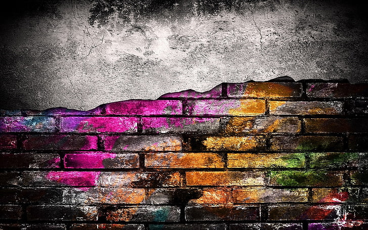 brick, wall - building feature, multi colored, graffiti, architecture