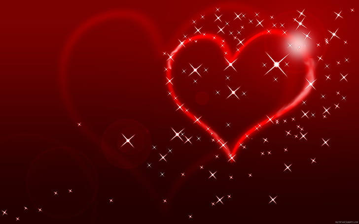 Red heart, red heart shaped illustration, love, stars, valentine, HD wallpaper