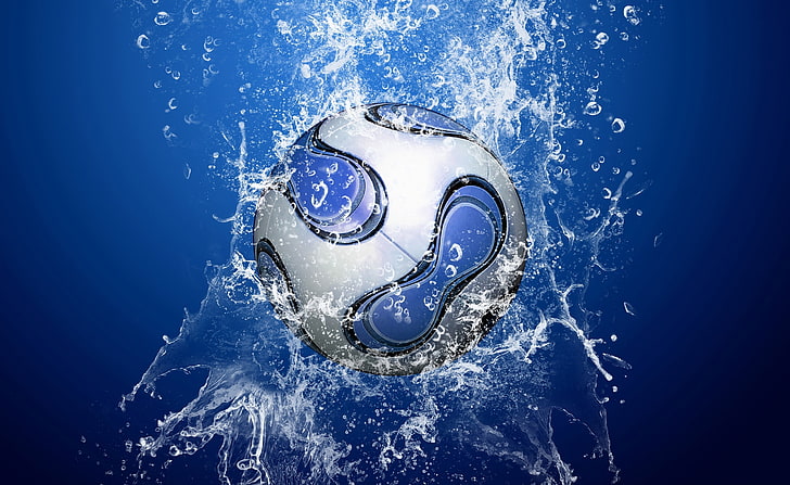 Football, white and blue soccer ball illustration, Sports, water, HD wallpaper