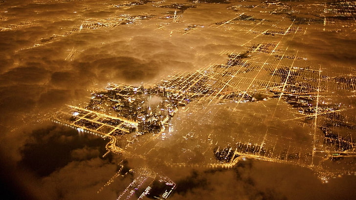 aerial photography of city, brown digital wallpaper, bird's eye view